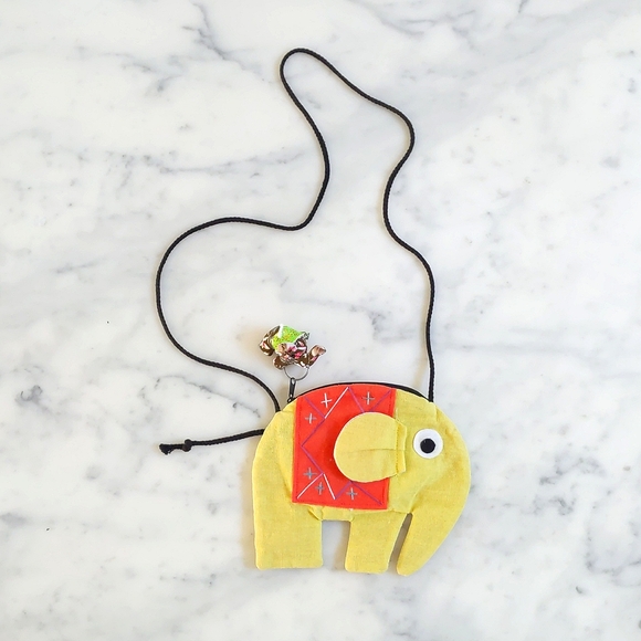 NWOT.Handmade Elephant Fabric Bag w/Embroidery,Zip,Lining,3D Elephant Key Charm. - Picture 2 of 5